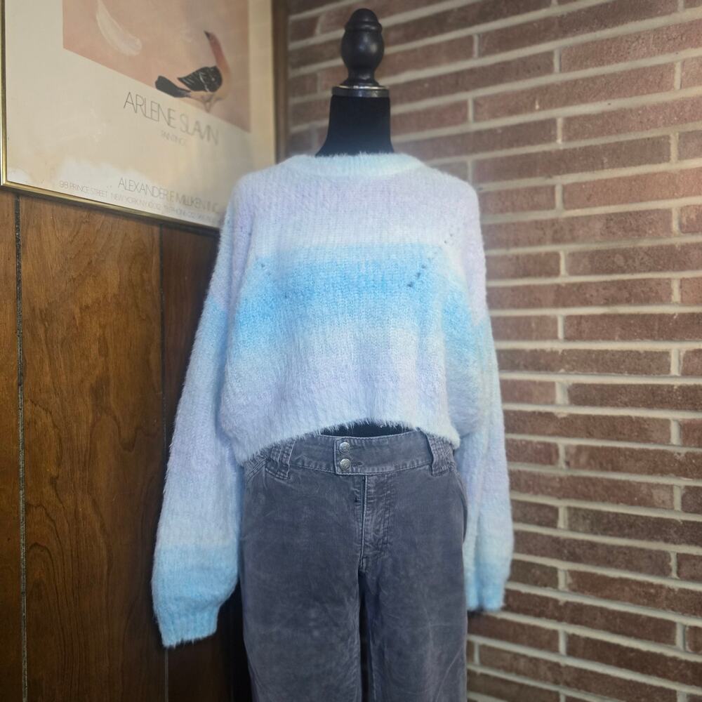 Wild Fable Pastel Spacedye Cropped Fuzzy Sweater Knit Ombre Blue Pink Purple